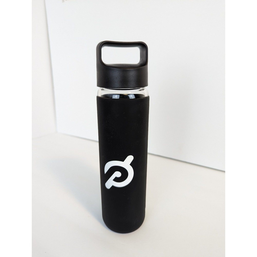 Peloton Reusable Glass Water Bottle with Silicone Cover with Screw Lid Black